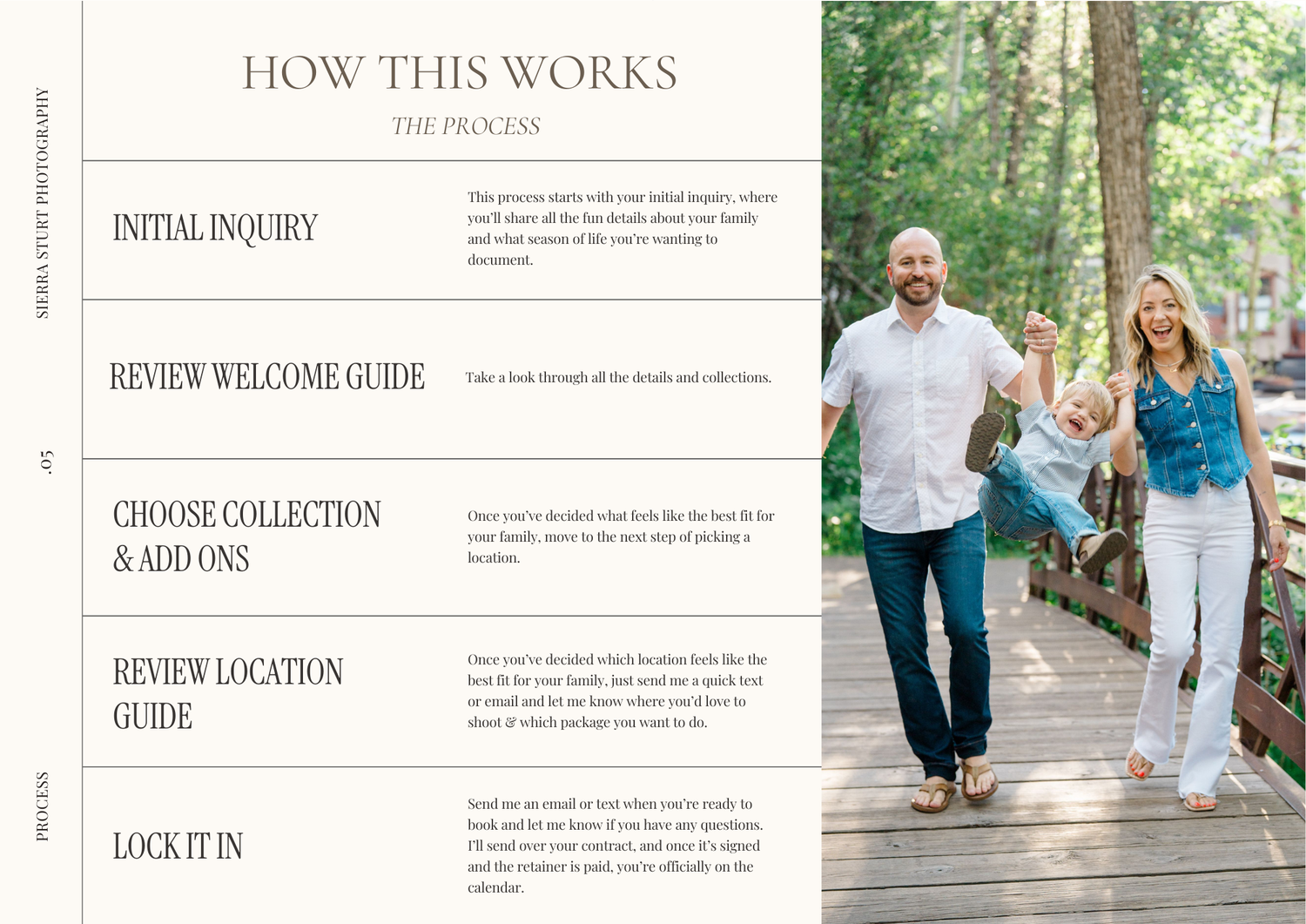 A couple walks hand in hand on a wooden pathway surrounded by lush greenery while reviewing wedding planning information.