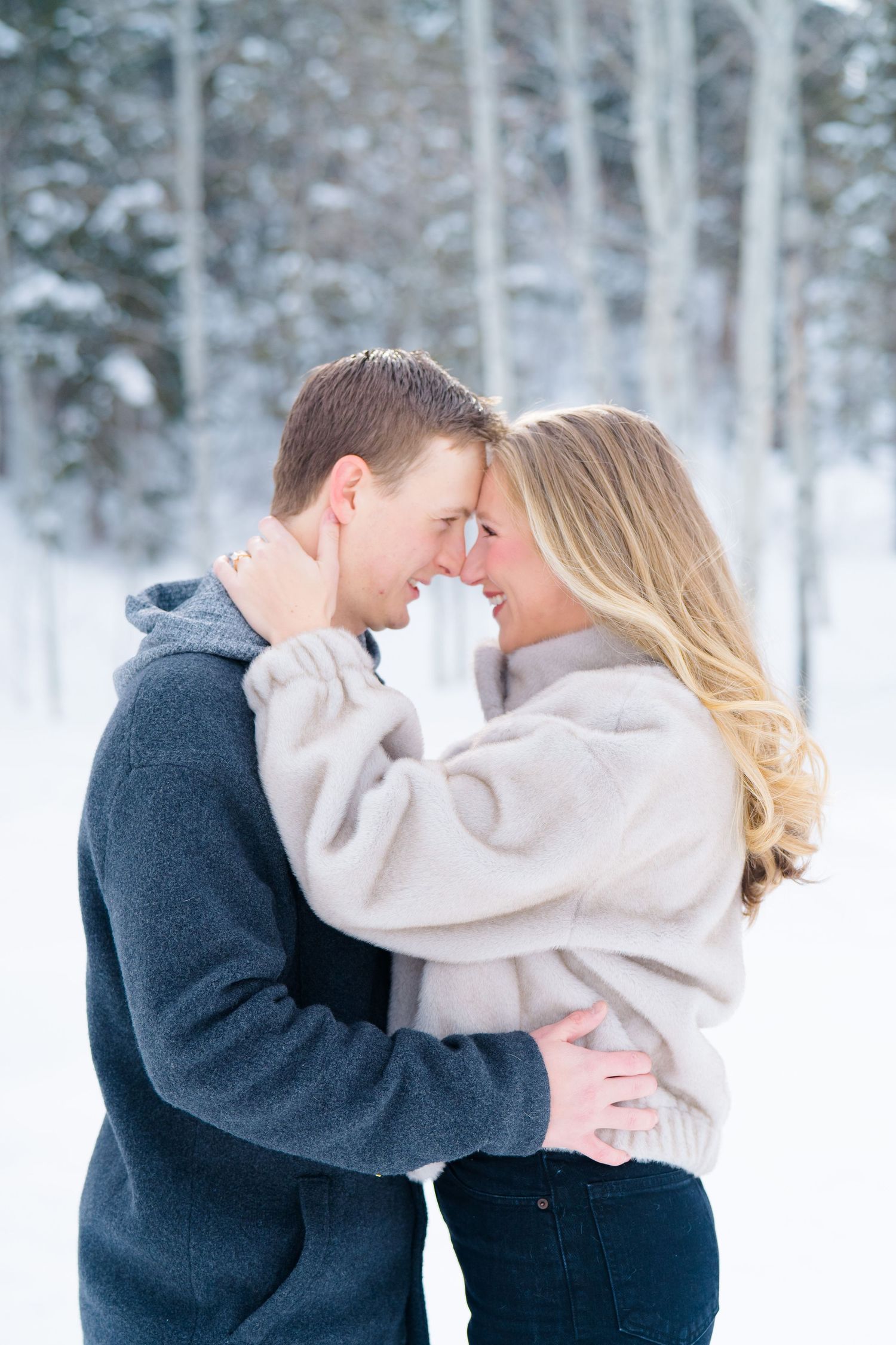 guy and girl touching foreheads and about to kiss