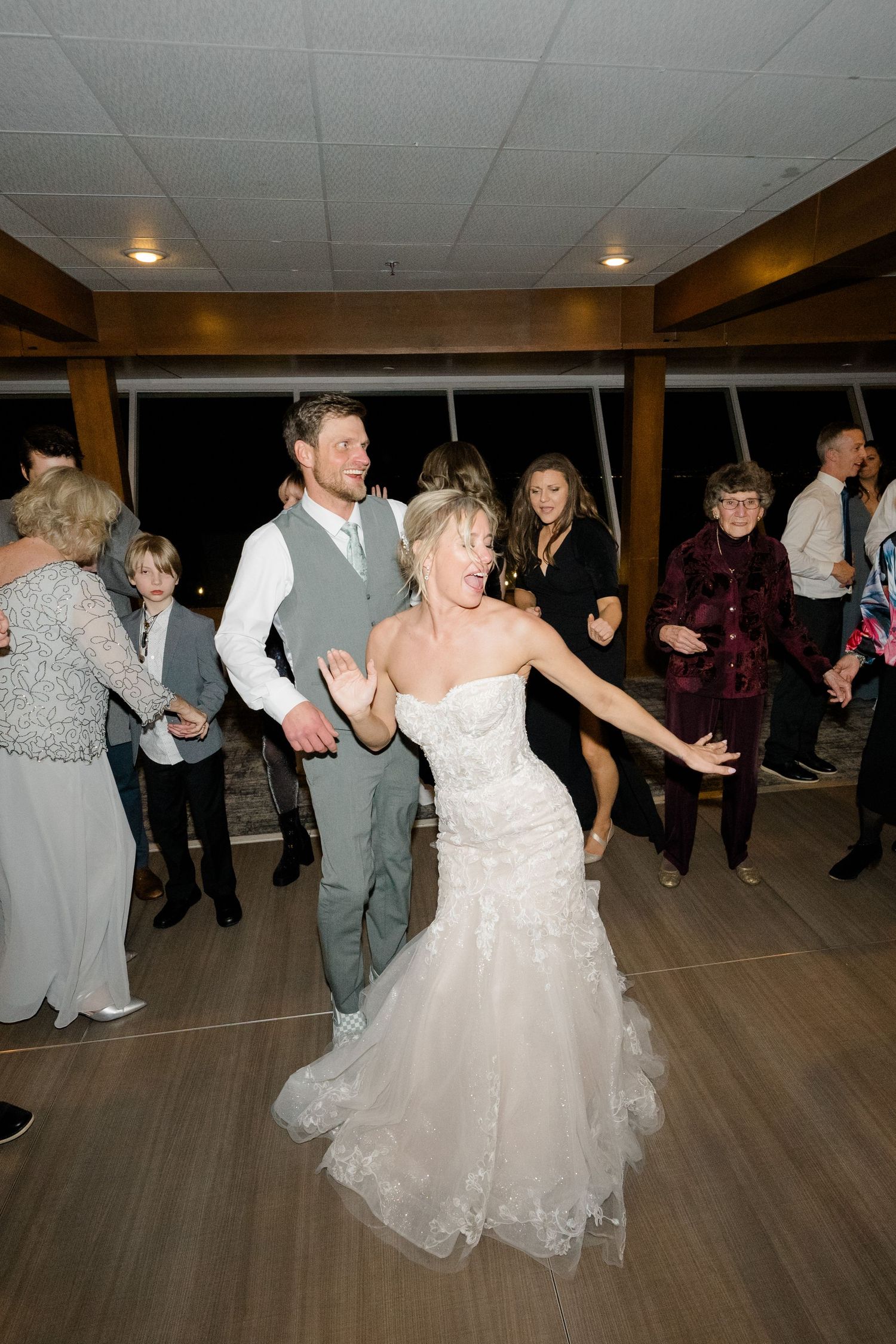 couple dancing and celebrating wedding