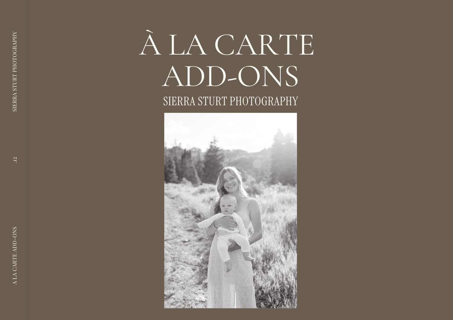 A collection of sepia-toned photography portfolio images arranged in a grid layout with text overlays.
