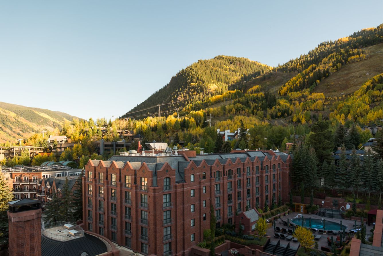Aerial view of an Aspen wedding venue, The St. Regis