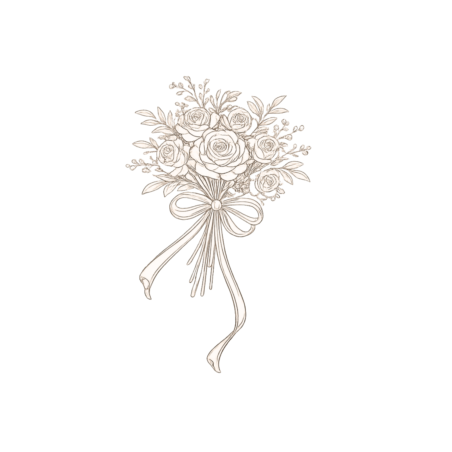 Delicate floral wedding bouquet designs with roses and ribbons in vintage hand-drawn style.