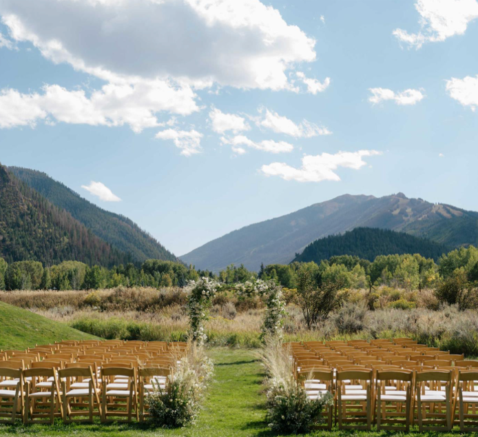 Outdoor wedding ceremony setup at an Aspen wedding venue