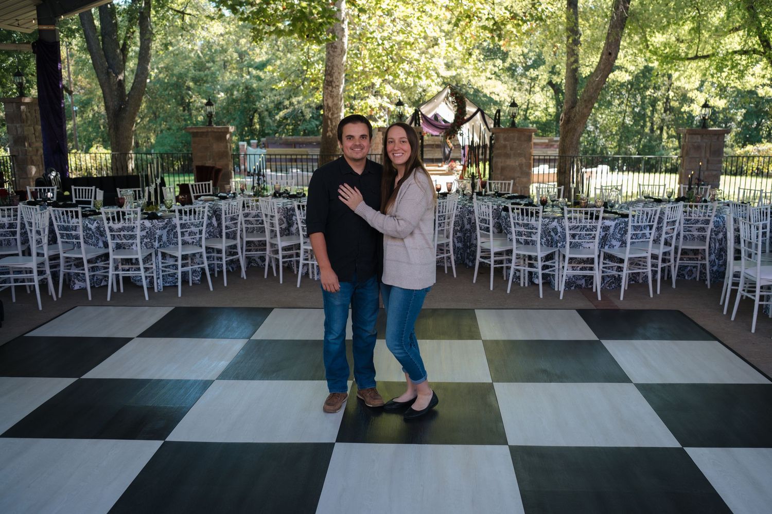 rustic wedding event rentals posing at sugar hollow crossing with their flooring