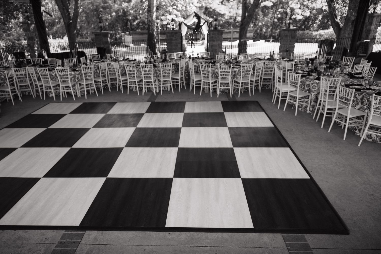 dance floor showing rustic wedding event rentals