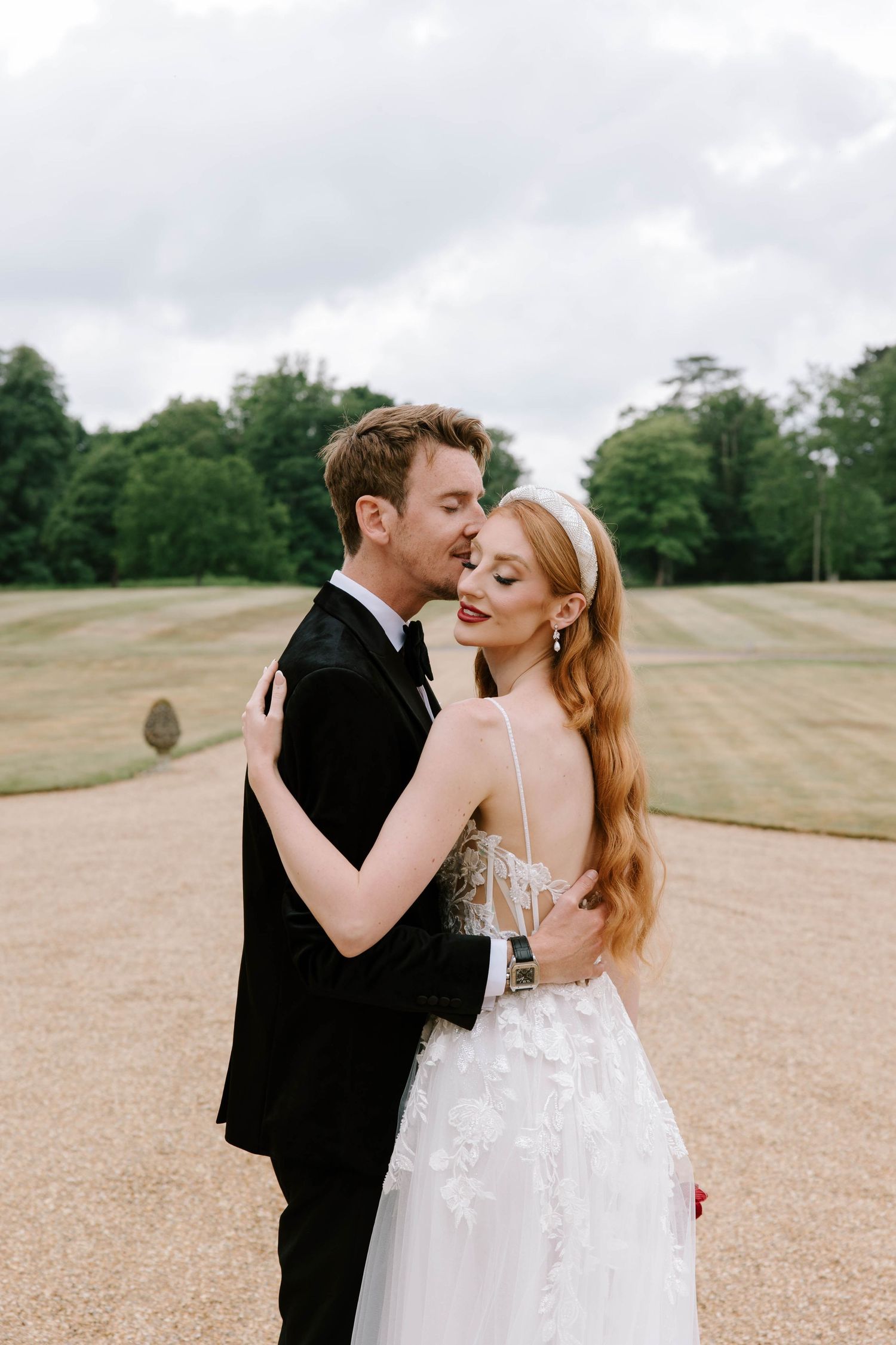 Bride and Grooms wedding day having photos taken. Couple portraits in Hampshire, Dorset.