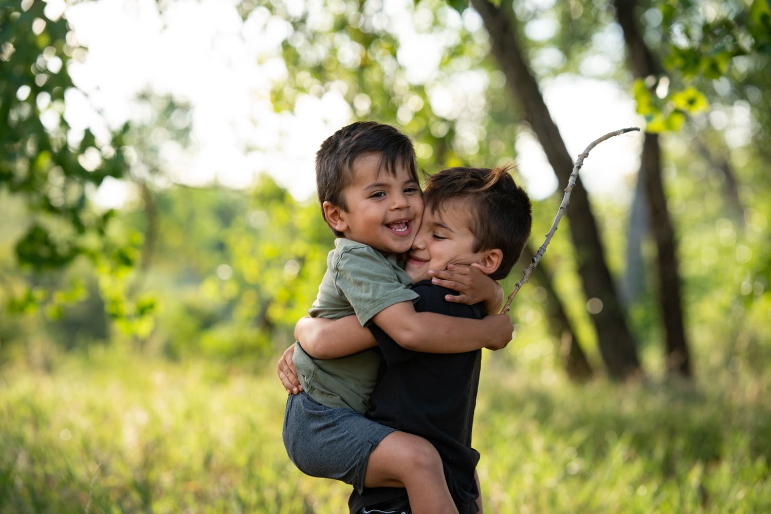 Brothers hug.