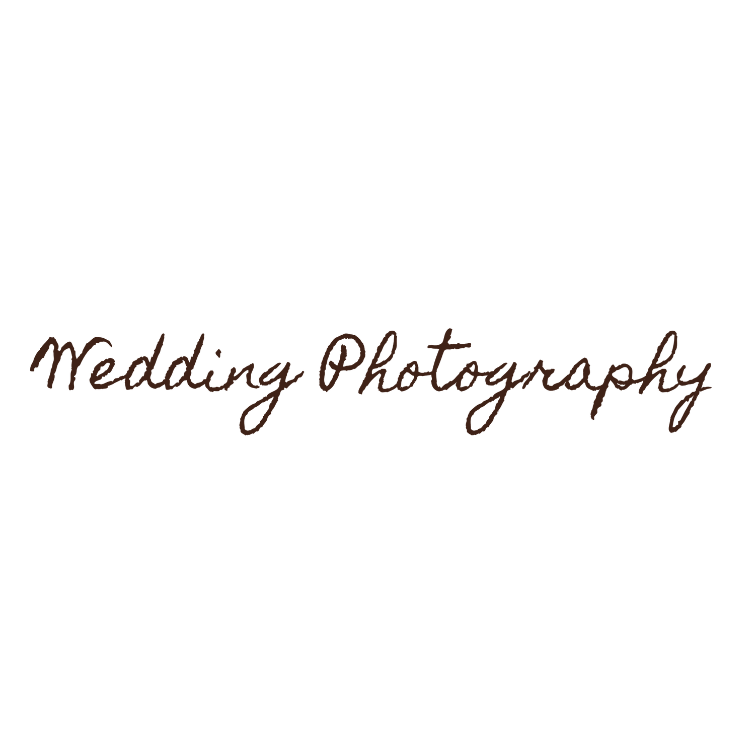 Elegant cursive script reading Wedding Photography in brown ink on white background.