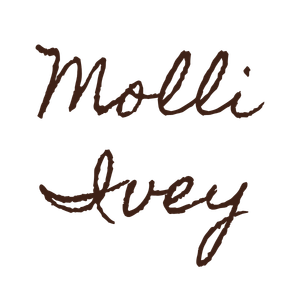 Handwritten script logo reading Molli Ivey in brown ink on a white background.