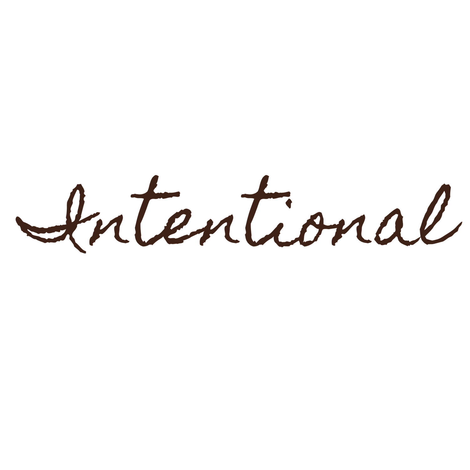 Handwritten word Intentional in brown cursive script on white background.
