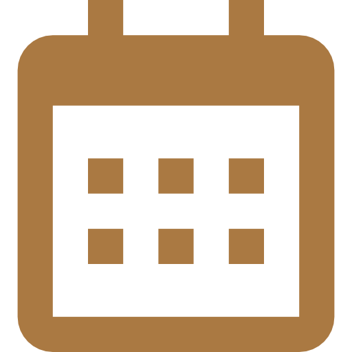 Gold calendar icon with grid squares on a white background.