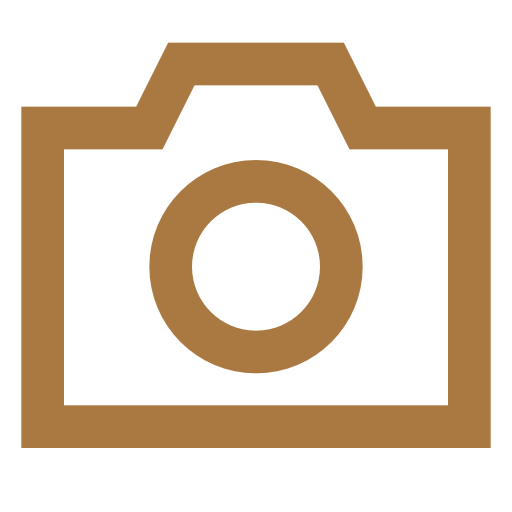 A brown camera icon with a minimalist outline design on a white background.