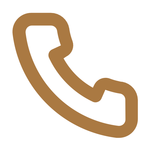 Golden brown outlined phone handset icon on white background.