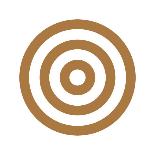 Gold concentric circles target icon on white background representing focus or precision.
