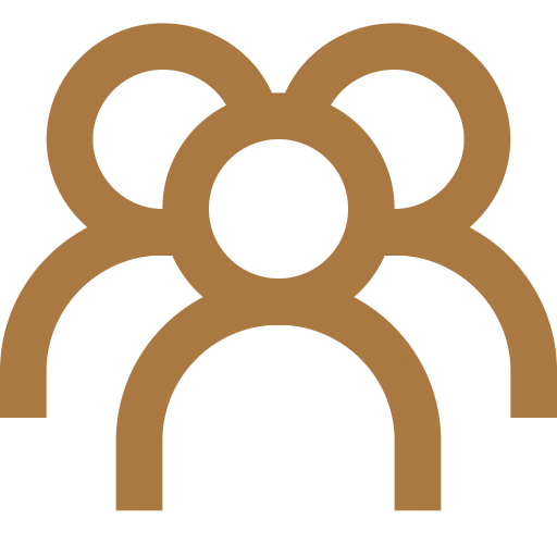 Golden icon of three people in a row representing a team or group symbol.