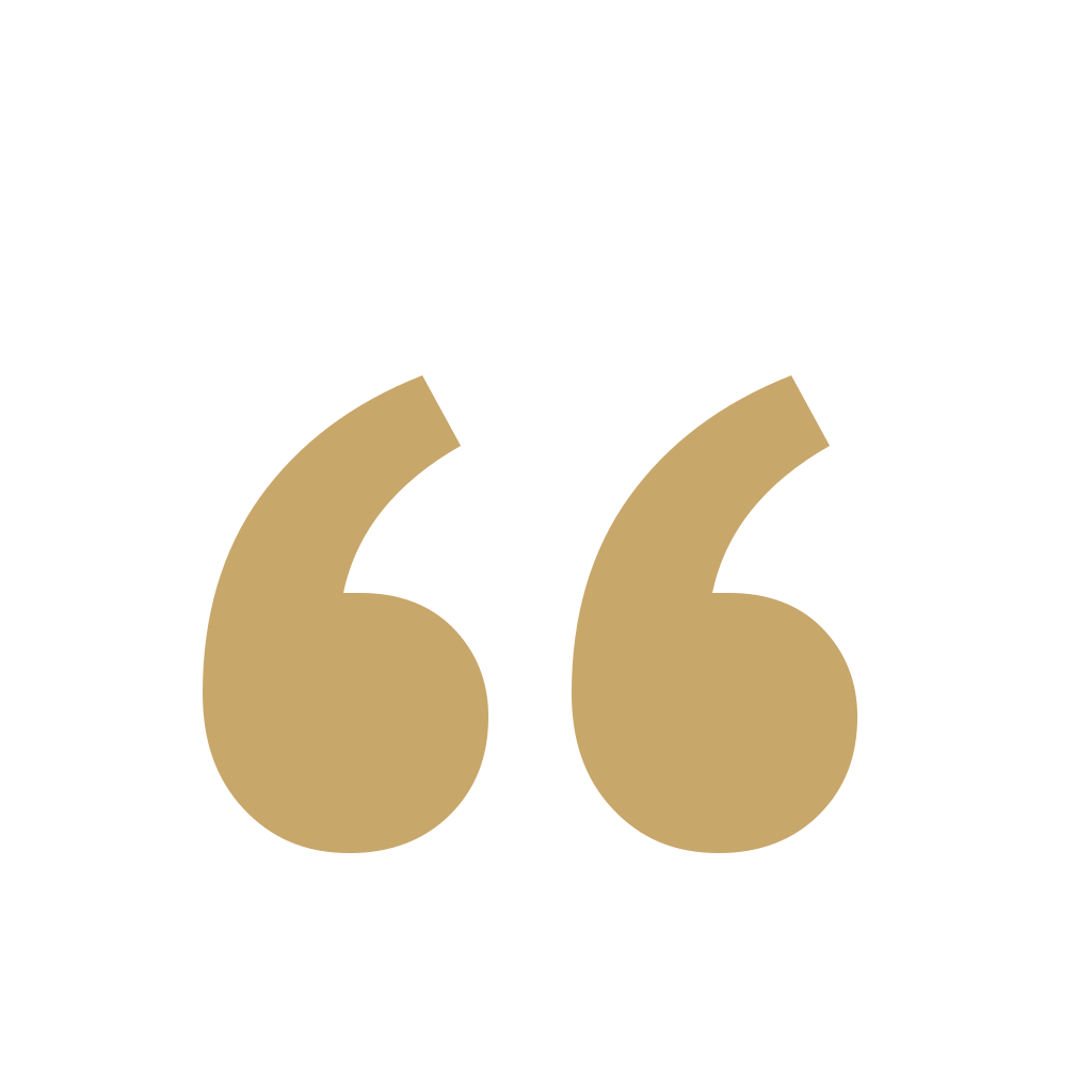 Gold quotation marks icon on white background.