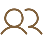 Brown outlined two people group icon on white background.
