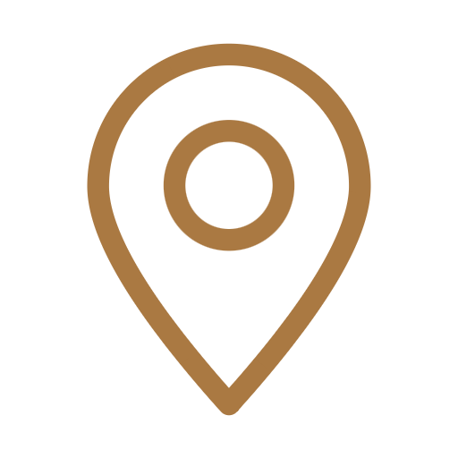Gold minimalist location pin icon with a circular center, representing a map marker or GPS point.