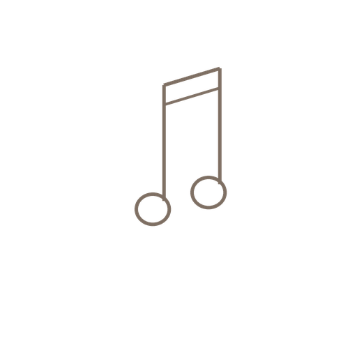 A simple elegant line art musical note icon in warm taupe color on a clean white background.