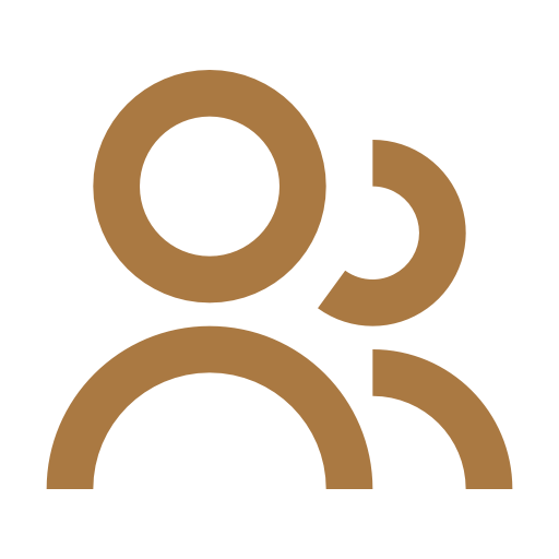 Golden icon showing two people representing a user profile or contacts symbol.