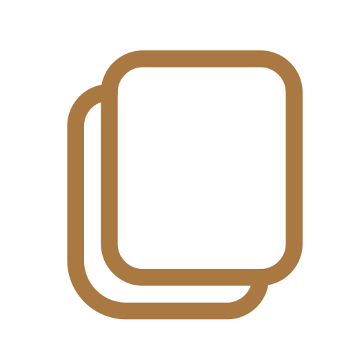 Gold overlapping pages or copy icon on white background, representing duplication in a minimalist design.