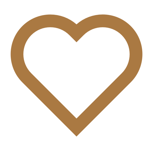 Bold gold heart outline icon on white background.