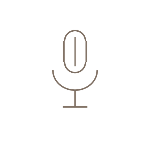 A simple elegant line art icon of a vintage microphone in warm taupe on a white background.