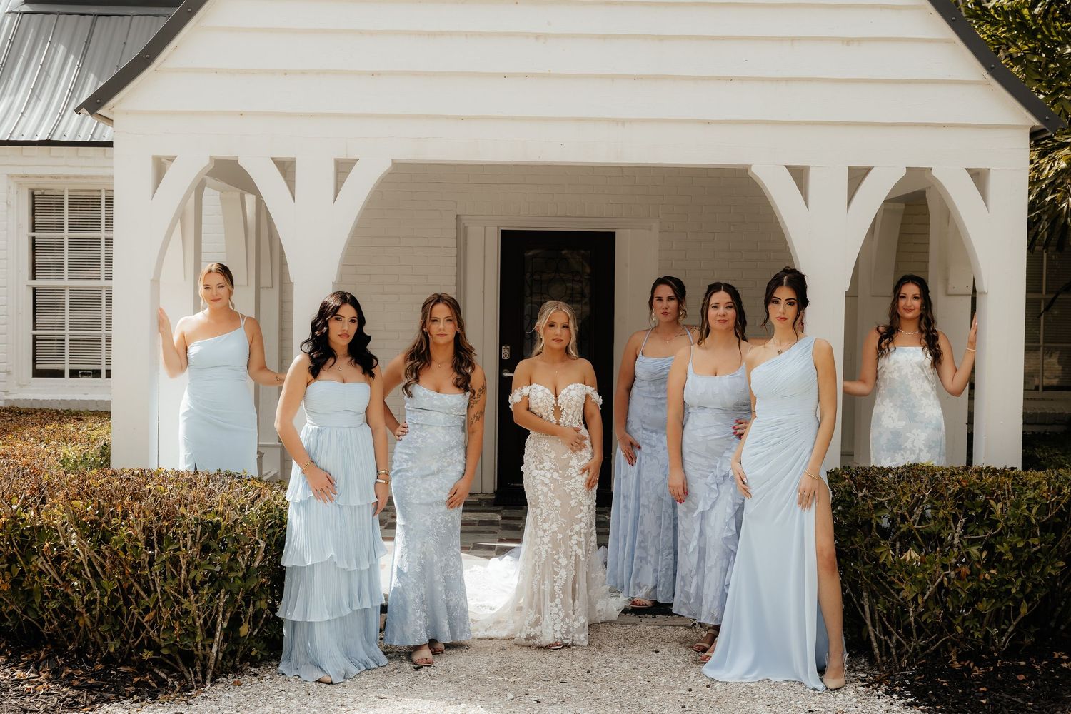 Florida wedding, bride with bridesmaids at fort pierce venue.