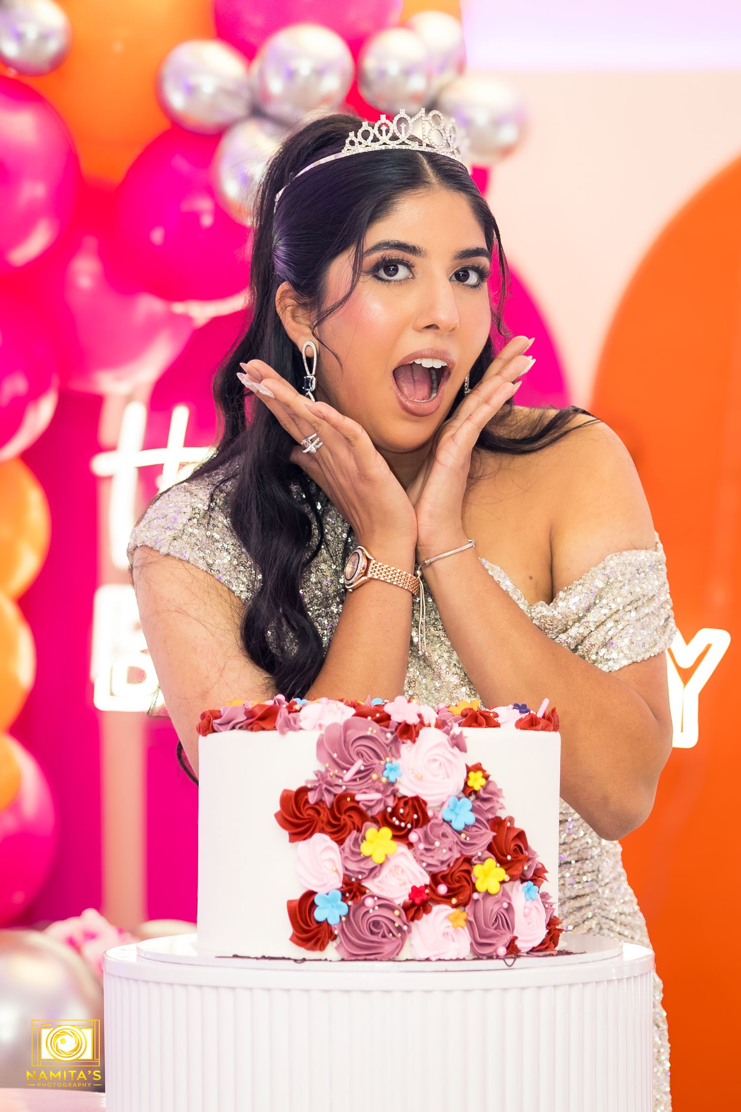 Birthday girl captured with an exciting pose.