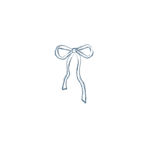Simple blue line drawing of a decorative bow with hanging ribbon tails.