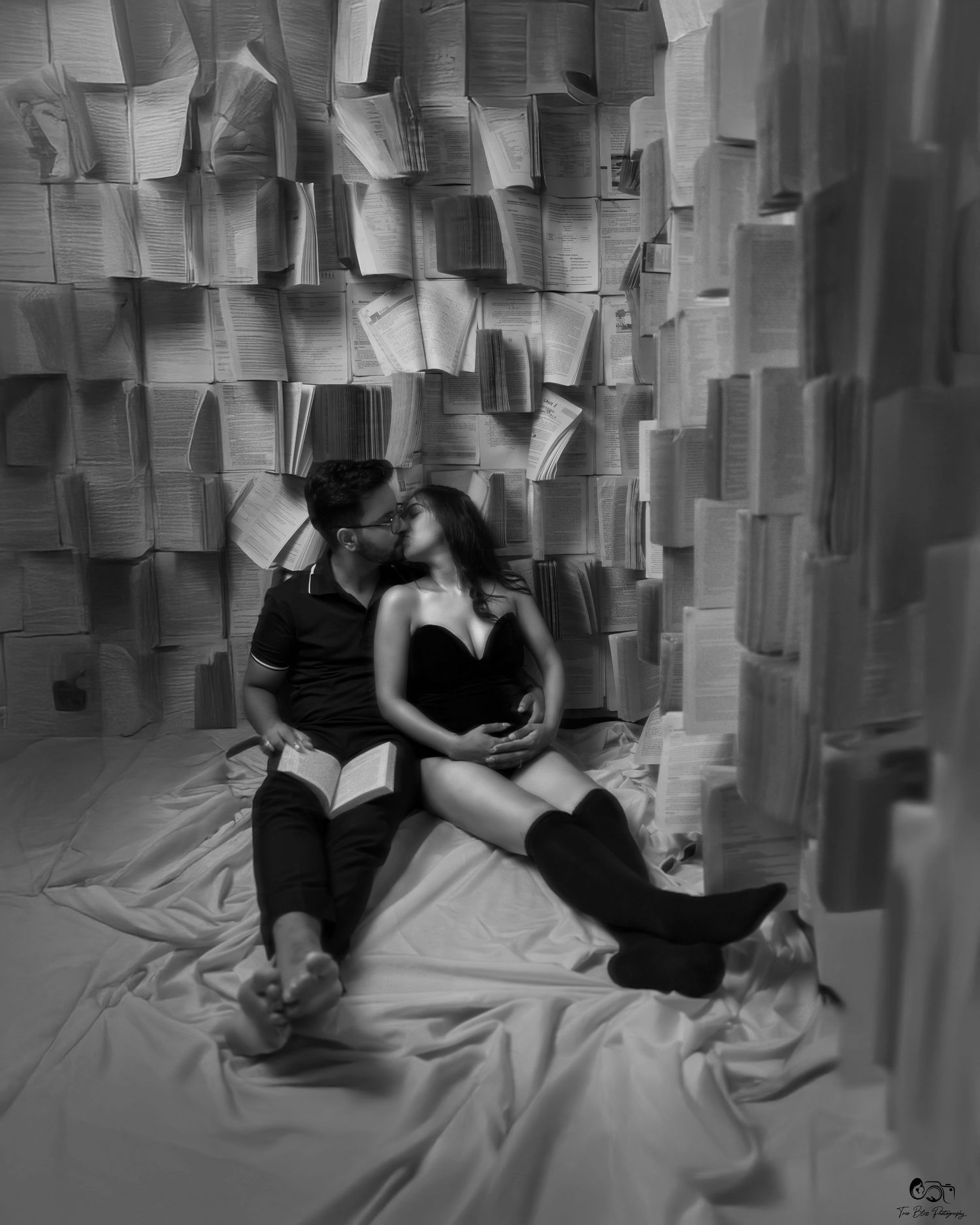 A series of black and white wedding photos showing a couple on their special day, arranged in a sequence.