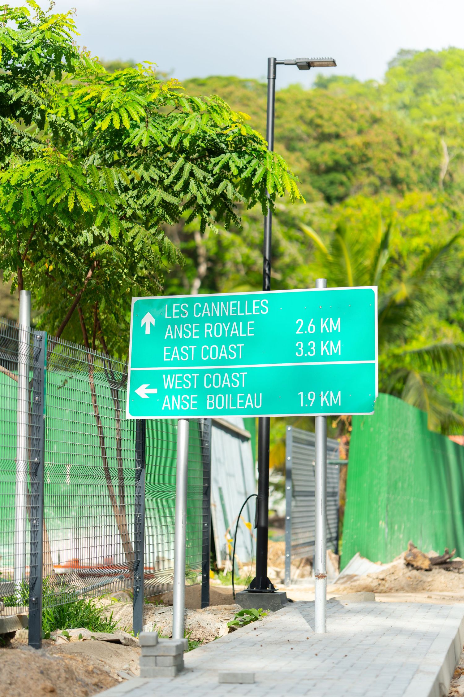 Directional sign post showing distances to various coastal destinations.