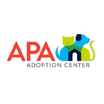APA Adoption Center logo featuring red text and stylized cat and dog silhouettes.