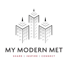 Minimalist black and white logo design of three modern buildings with text 'My Modern Met'.