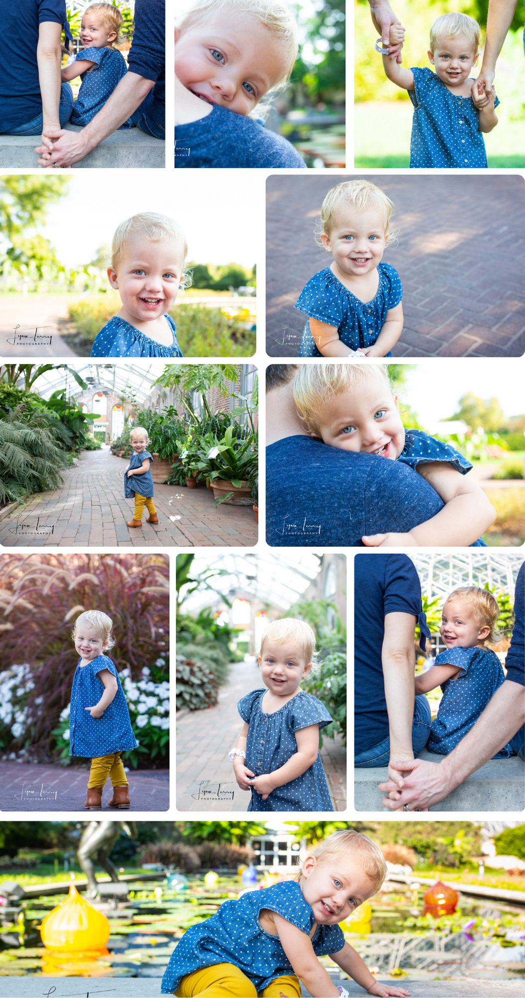 Outdoor garden photography session with bright summer flowers and landscaping.