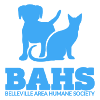 Blue logo for Belleville Area Humane Society showing silhouettes of a dog and cat.