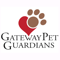 Collection of pet organization logos with paw prints and silhouettes in earthy tones.