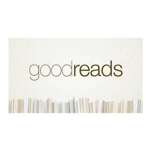 Goodreads website logo with book spines illustration underneath.