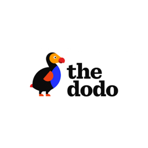 The Dodo media brand logo featuring cartoon black and orange bird mascot.