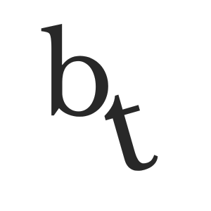 Minimalist black typography showing lowercase letters 'bt' in serif font.