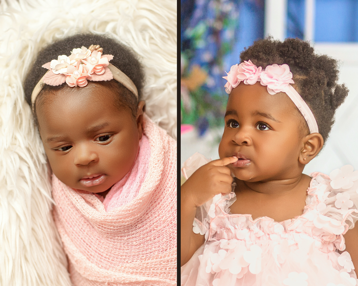 Newborn baby beside a smiling toddler boy in a pink dress, showcasing growth milestones, photography in Kingston, Ontario.