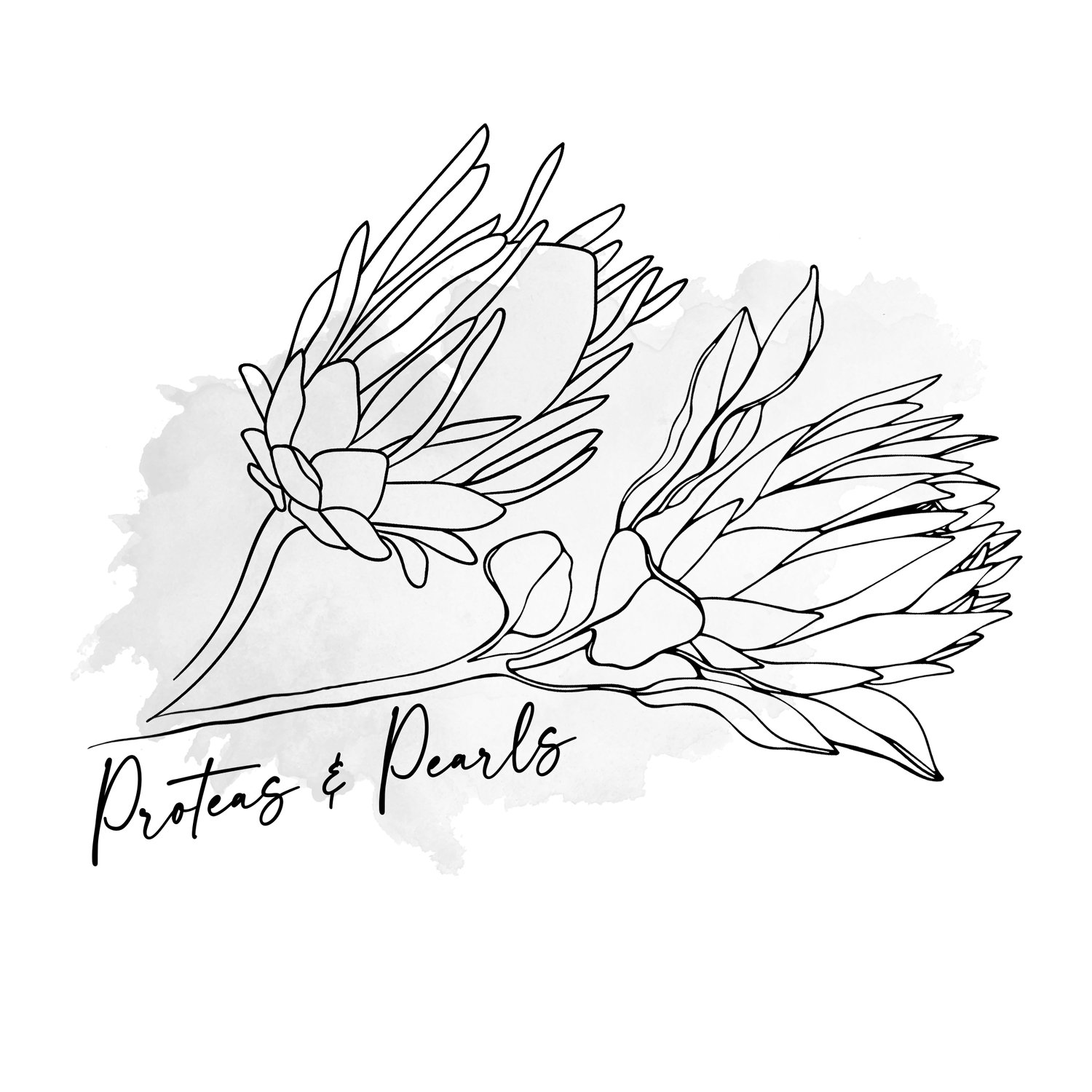 Black and white illustration of a delicate floral branch design with watercolor effects on a dark background.