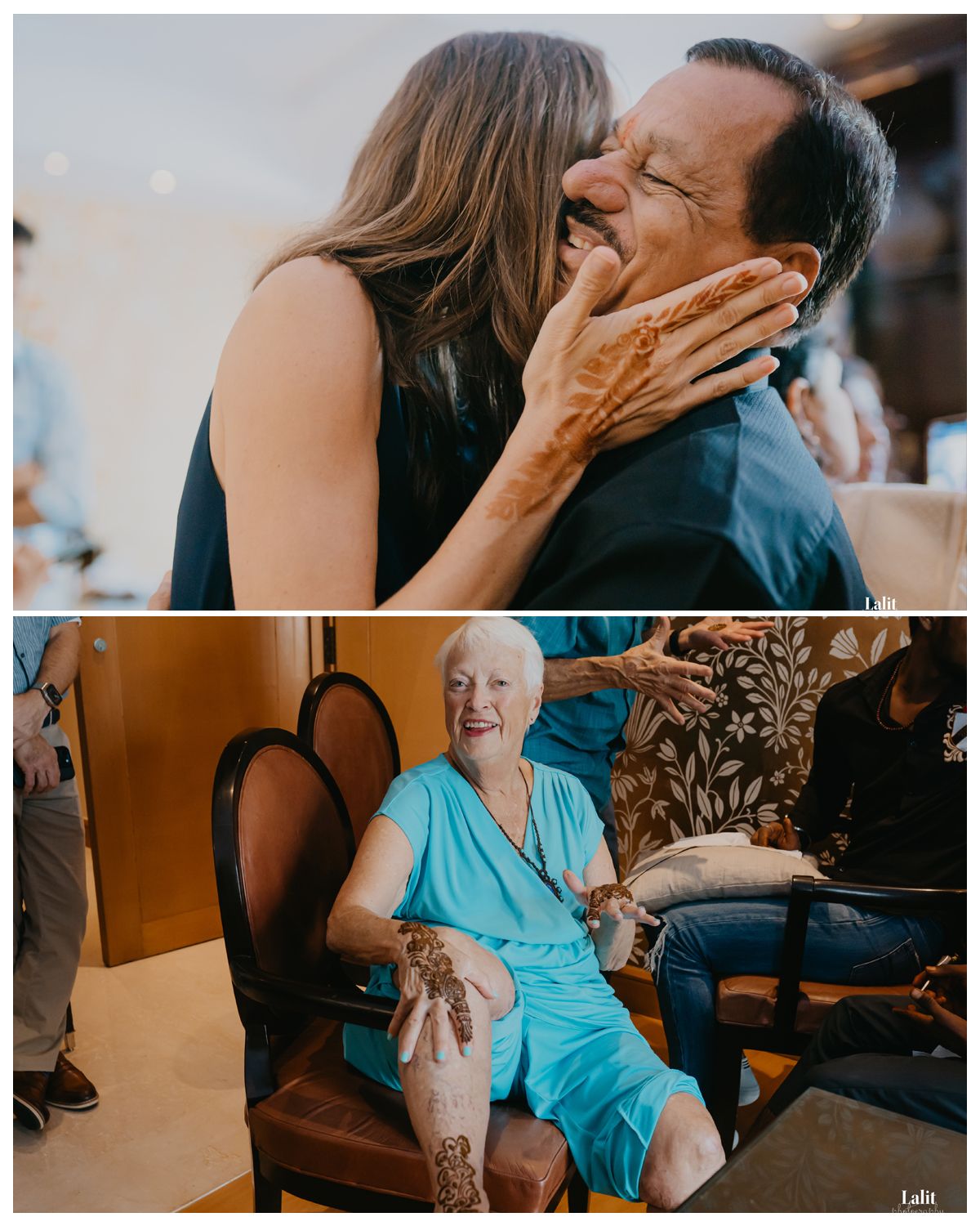 Two emotional family moments captured during wedding celebrations.
