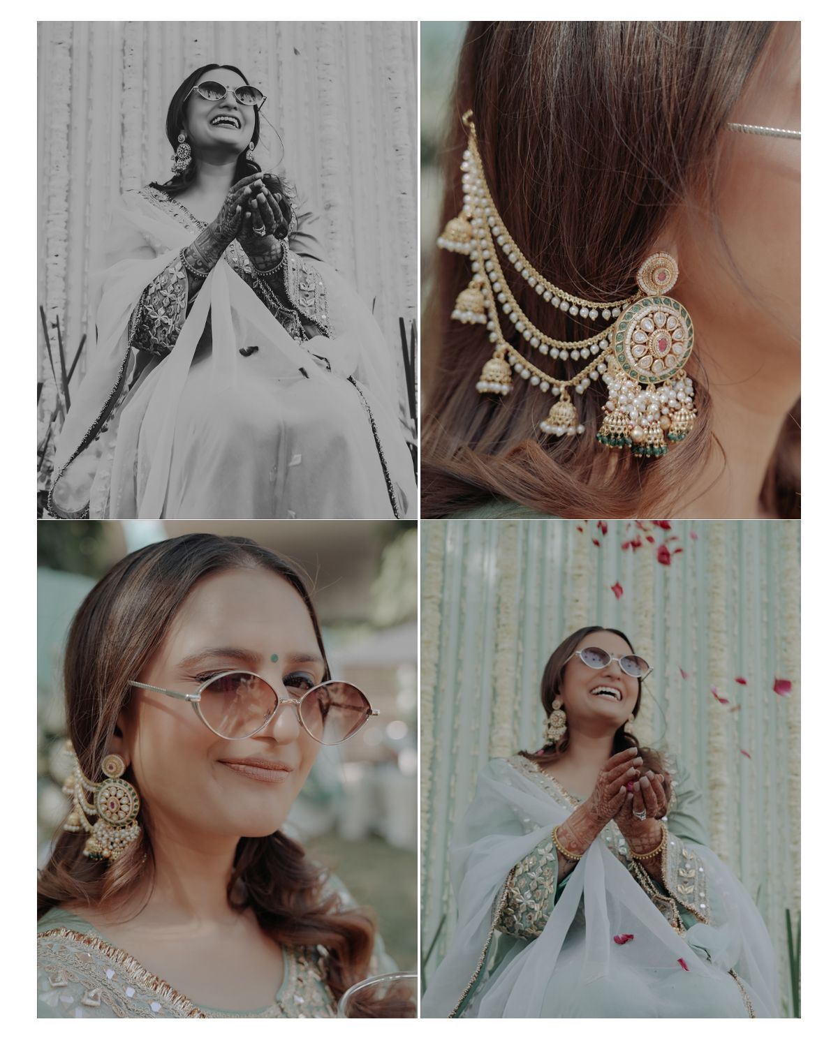 Collage of candid moments and jewelry details from a traditional celebration.