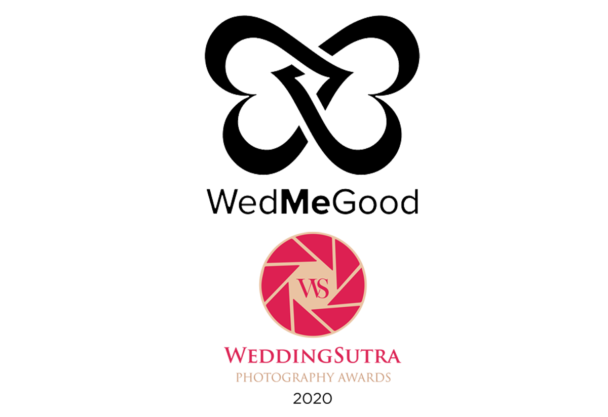 Wedding photography logo design featuring a butterfly silhouette and pink camera lens symbol.