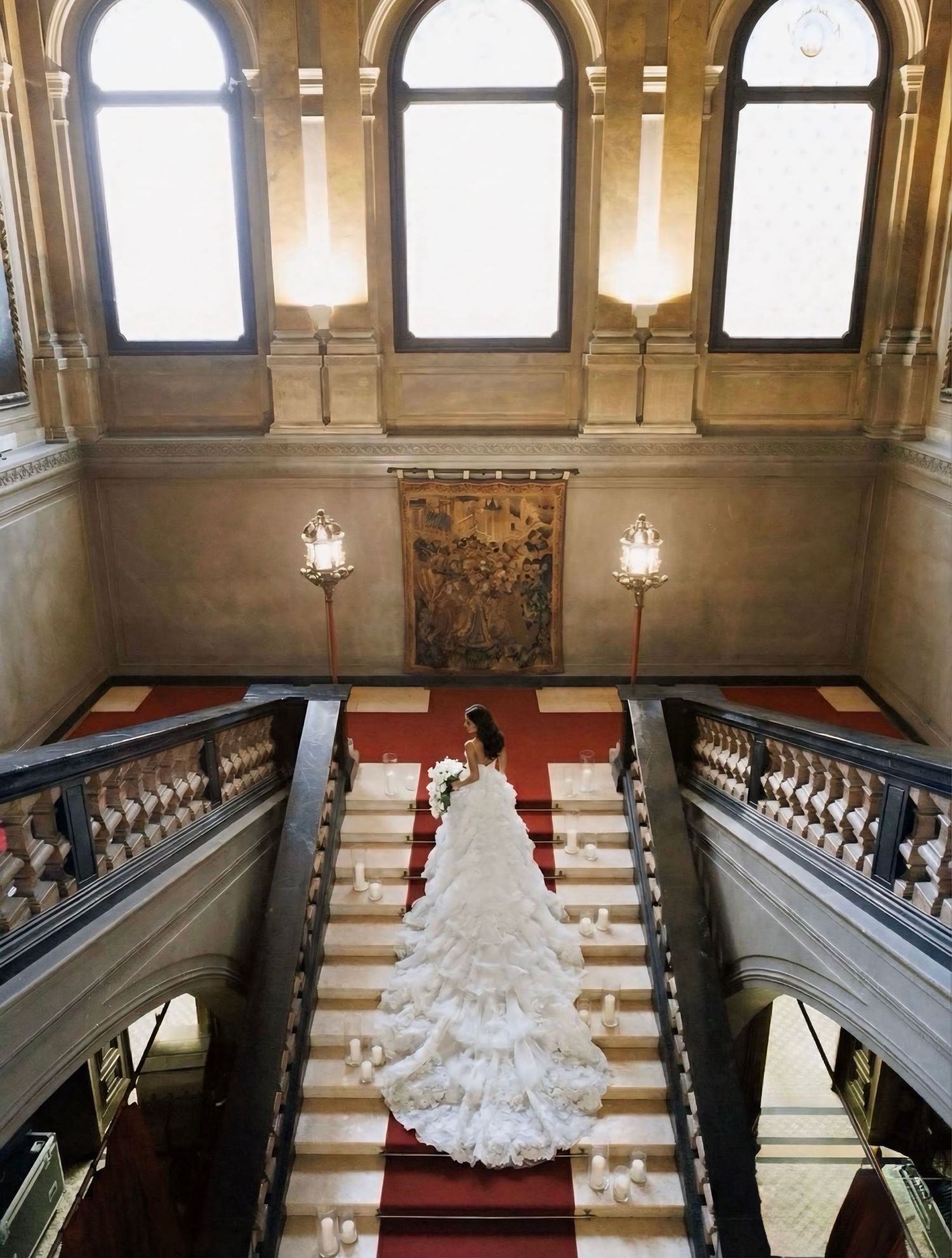 Bride entering her ceremony at Villa Balbianello during a destination wedding in Italy.