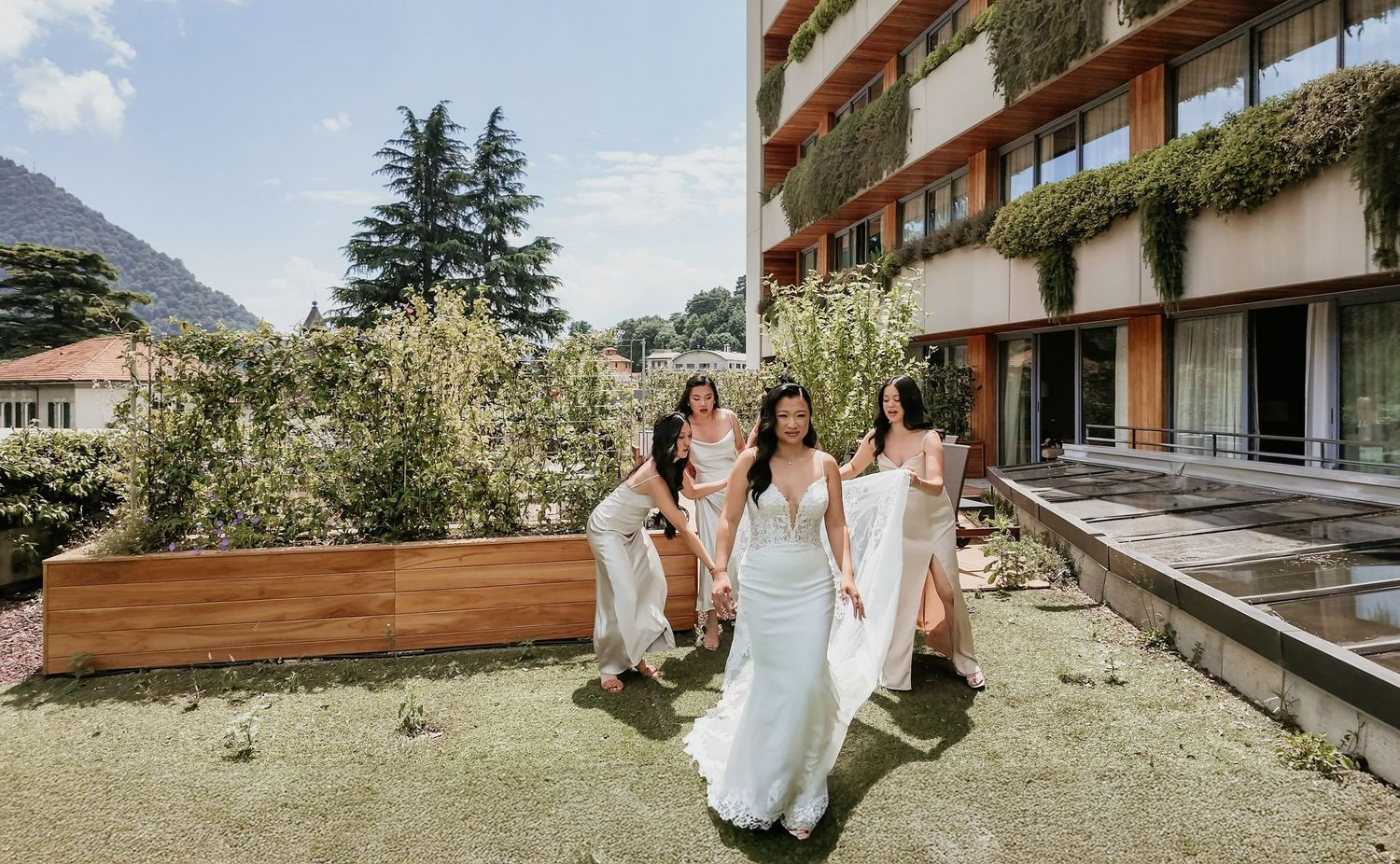 Elegant bridal portrait in the rolling hills of Tuscany during an intimate wedding.