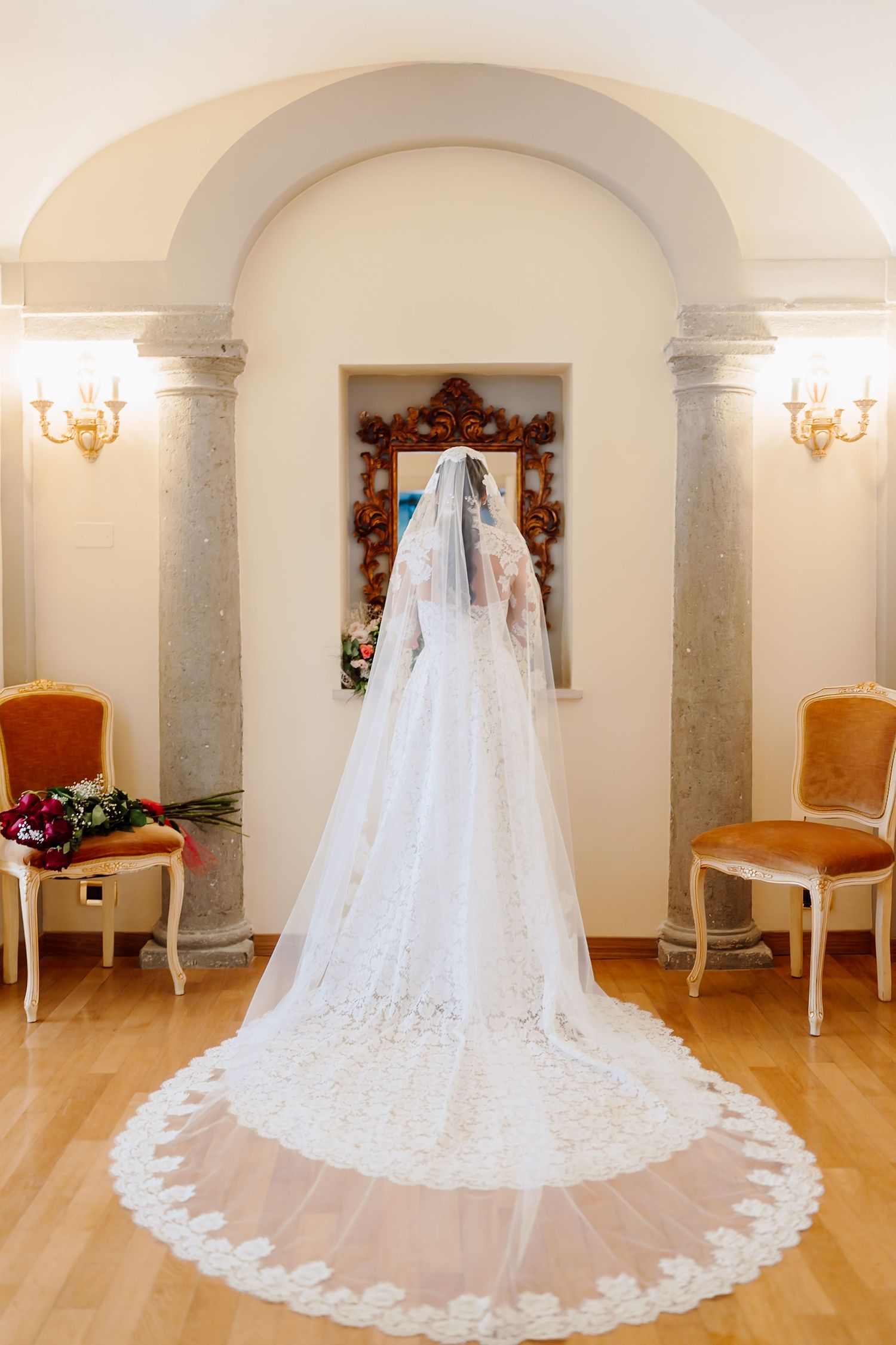 Luxury wedding couple portrait captured at Villa Tuscolana in Rome with timeless elegance.