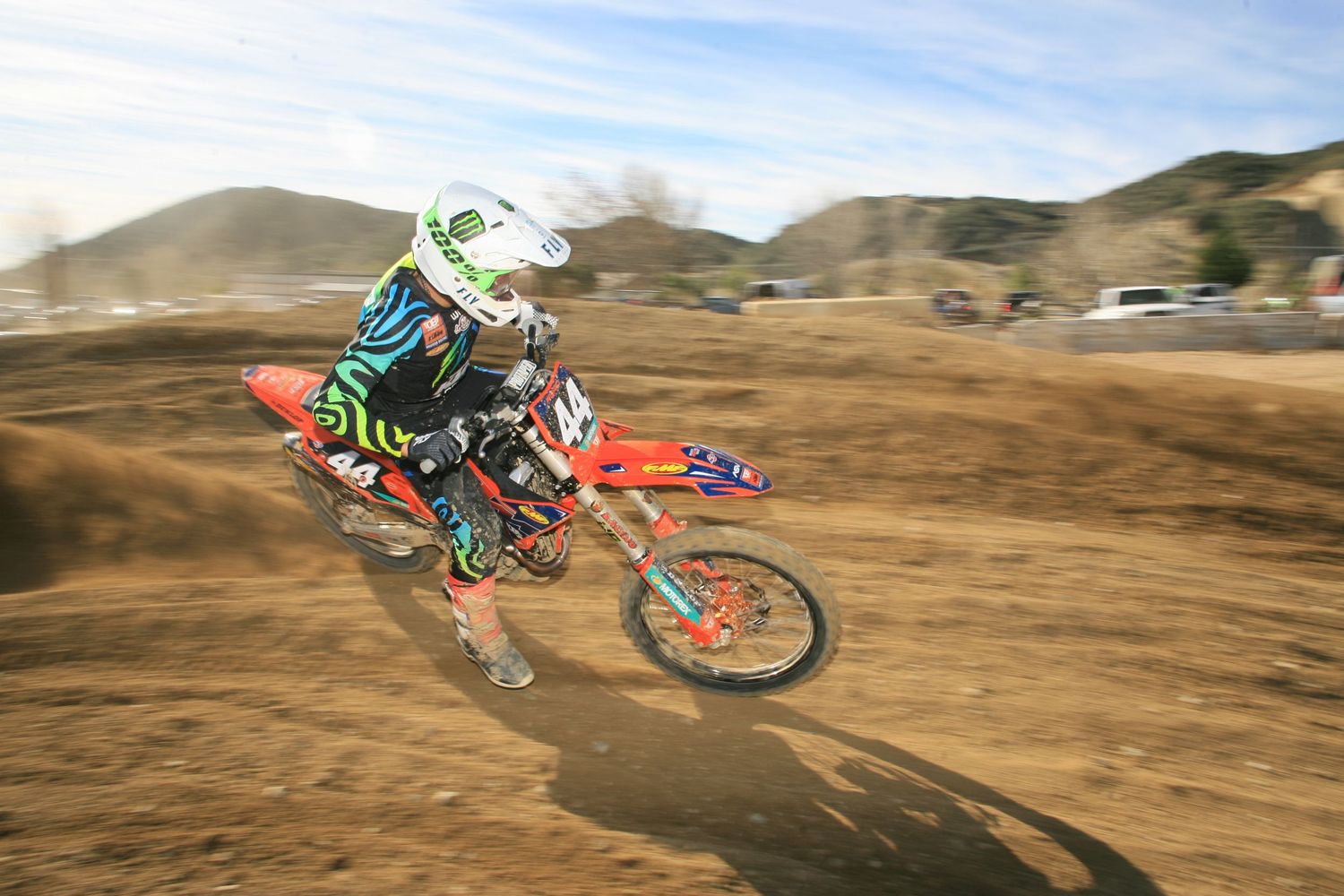 Motocross rider drifting a turn at glen helen as photographed by SirSmileyMX