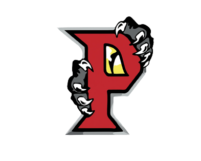 Red letter P logo with fierce yellow eye and gray claws, bold athletic mascot design for sports team branding from Parkway High School